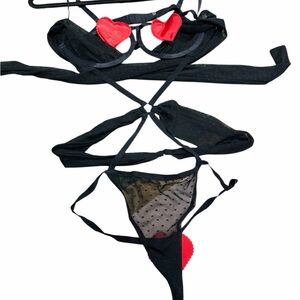Adóreme Black and Red Heart Lingerie Set